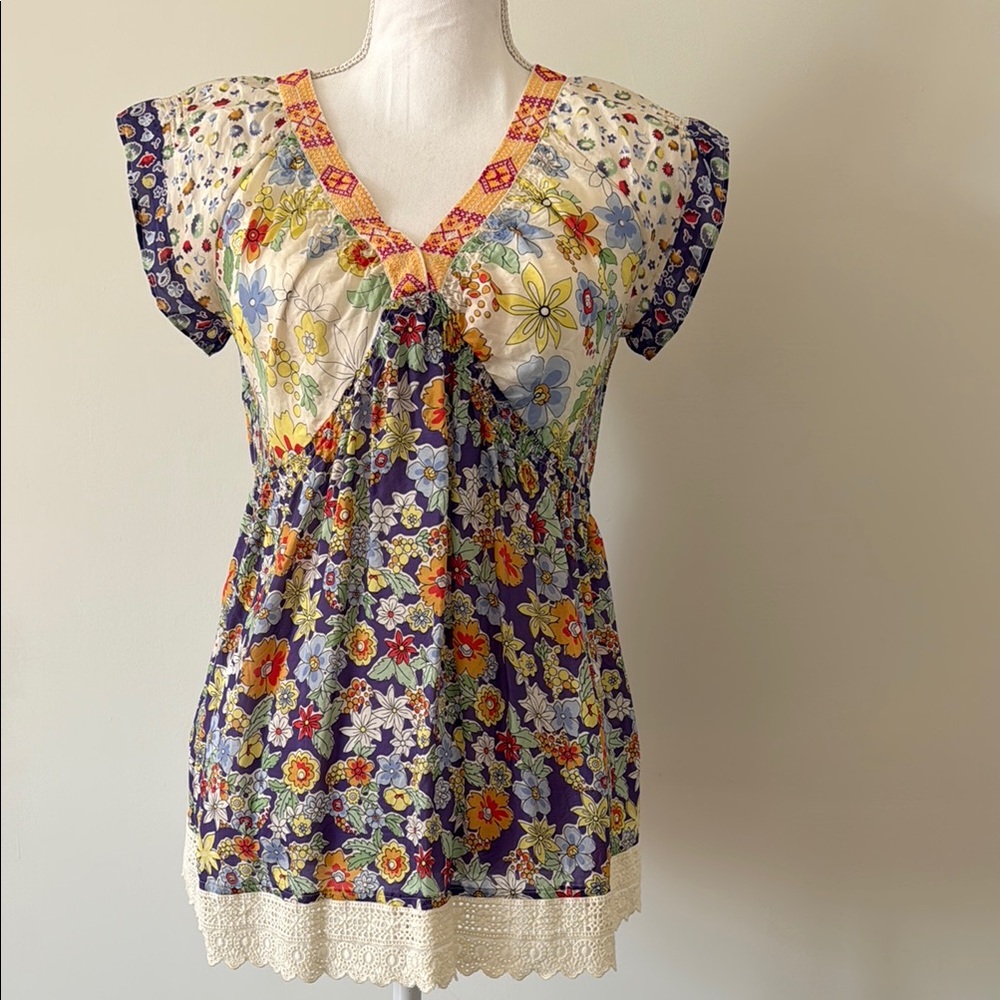 Johnny Was Silk Floral Blouse